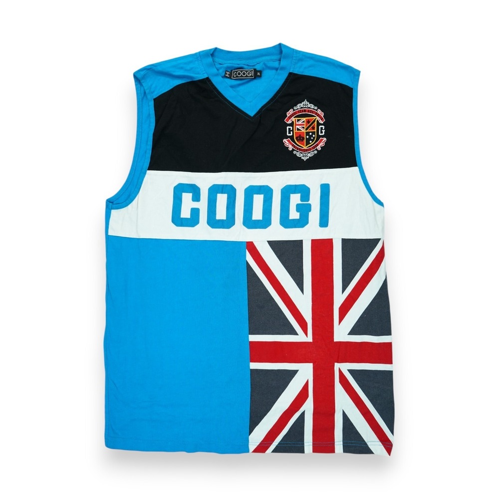 NWOT Coogi Australia T Shirt Mens XL Multicolor Sleeveless ~ Embroidered & Patch